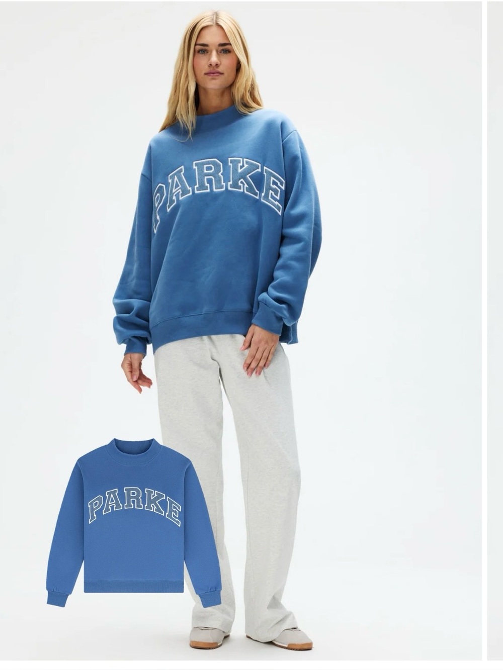 NEW Parke Vintage Denim  Varsity  Mockneck Sweatshirt Size L/XL